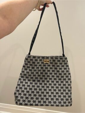 Designer-Style Gray Monogram Shoulder Bag